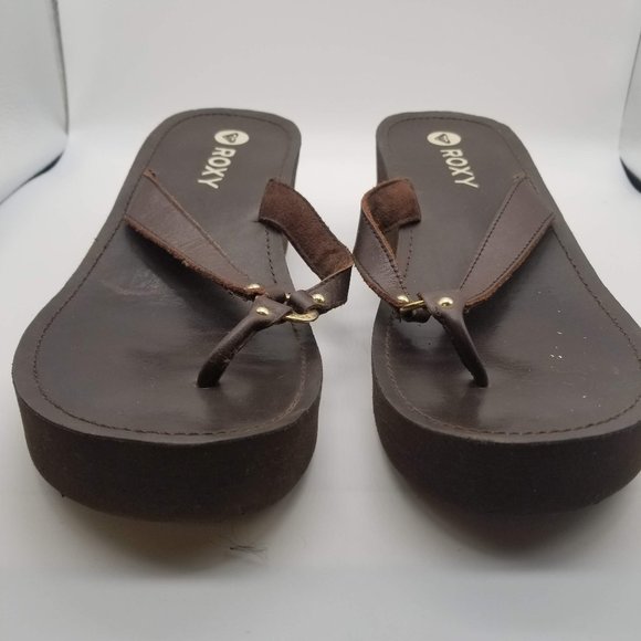 Roxy Brown Wedge Heel Flip Flops - Picture 3 of 7